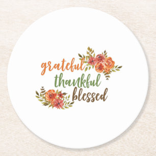 Grateful, Thankful, Blessed Round Paper Coaster
