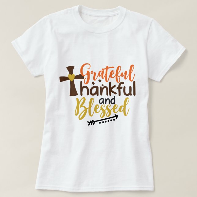 Grateful Thankful Blessed Text Art Design Women's T-Shirt (Design Front)