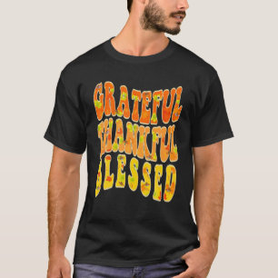 Grateful Thankful Blessed Thanksgiving Floral Retr T-Shirt