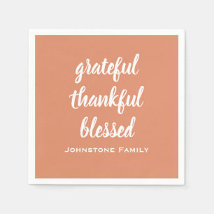 Grateful Thankful Blessed Thanksgiving Name Paper Napkin