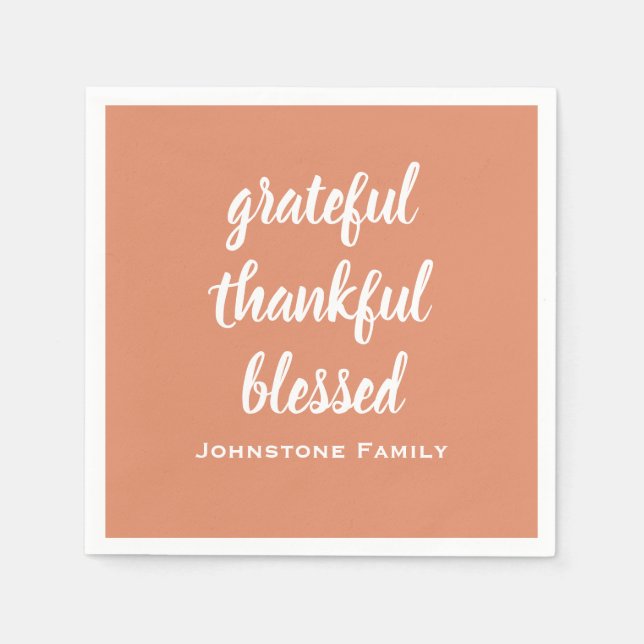Grateful Thankful Blessed Thanksgiving Name Paper  Napkin (Front)