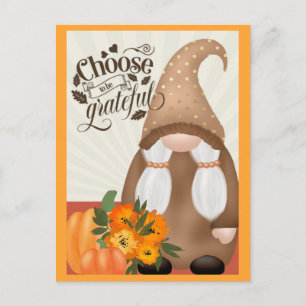 Grateful Thankful Fall Autumn Gnome Postcard