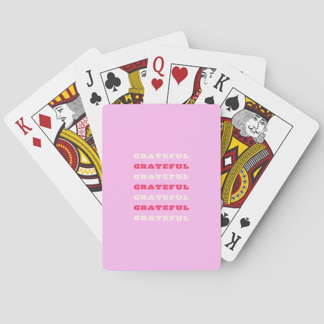 Grateful, Thankful, Gratitude Quote, Pink, Holiday Playing Cards (Back)