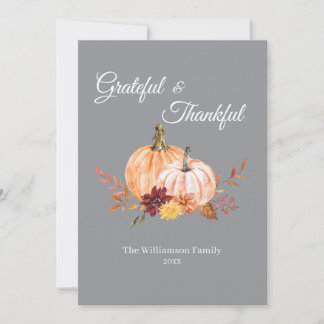 Grateful & Thankful Personalized Thanksgiving Holiday Card