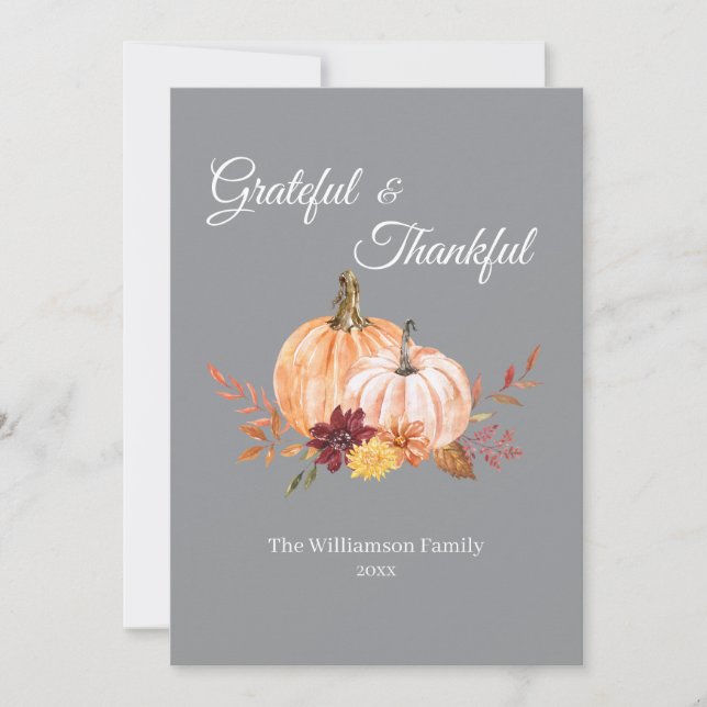 Grateful & Thankful Personalized Thanksgiving Holiday Card (Front)