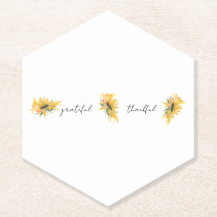 Grateful Thankful Sunflower  Paper Coaster