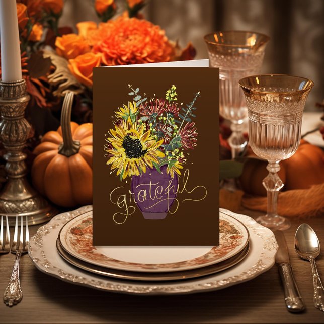 Grateful Thanksgiving Bouquet Foil Holiday Card (Creator Uploaded)