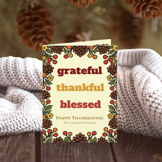 Grateful Thanksgiving greetings retro design Holiday Card
