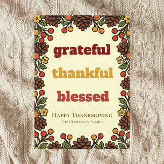 Grateful Thanksgiving greetings retro design Holiday Card