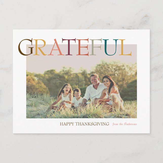 Grateful Thanksgiving Minimalist Photo Holiday Postcard (Front)