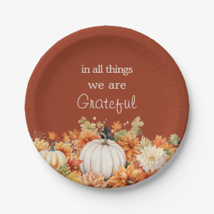 Grateful Thanksgiving Pumpkin Fall Leaves Paper Plate