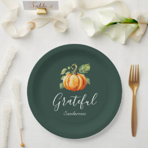 Grateful Thanksgiving Pumpkin Personalized Paper Plate