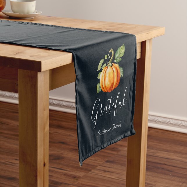 Grateful Thanksgiving Pumpkin Personalized  Short Table Runner (In Situ)