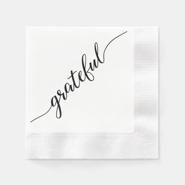 Grateful | Thanksgiving Script font with long tail Napkin (Front)