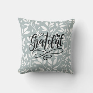 Grateful Typography Script, Country Floral Light G Throw Pillow