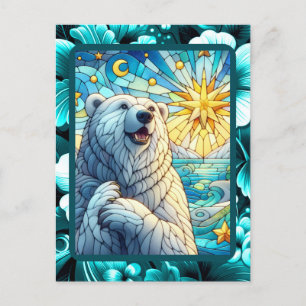 Grateful Whimsical Polar Bear Faux Stained Glass Postcard