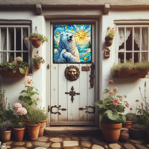 Grateful Whimsical Polar Bear Faux Stained Glass Window Cling