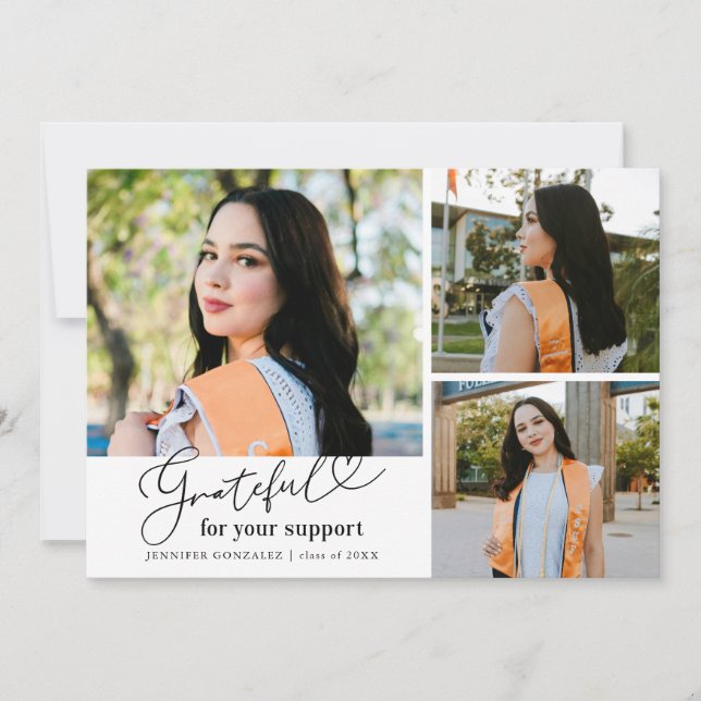 Grateful White Multi Photo Graduation Announcement (Front)