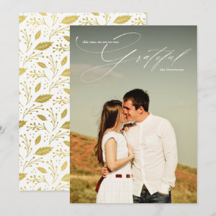 Grateful White Script Calligraphy Full Photo Holiday Card