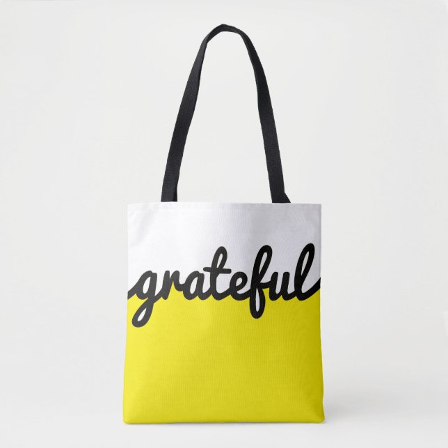 Grateful Yellow Black White Colour Block Tote Bag (Front)