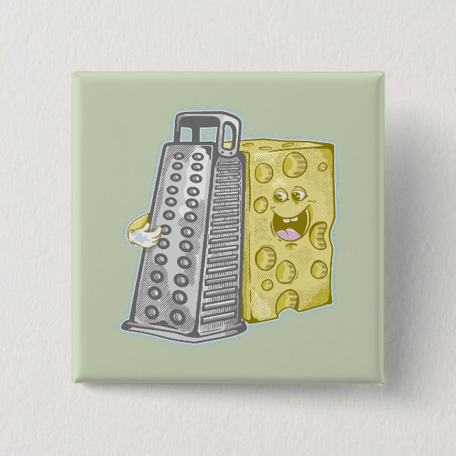 Grating cheese with a grater Funny food 2 Inch Square Button (Front)