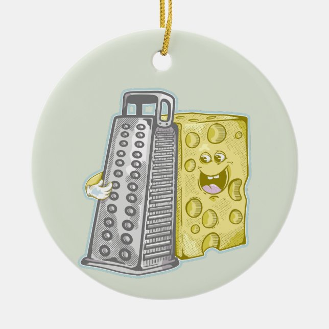 Grating cheese with a grater Funny food Ceramic Ornament (Front)