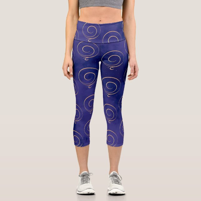 Gratitude 4 Scattered Blue Monochrome Tie dye Capri Leggings (Front)