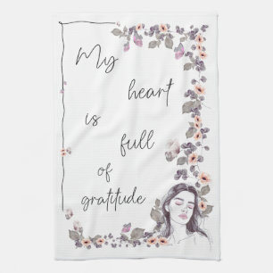 Gratitude Affirmation. Floral Positive Mindset Kitchen Towel