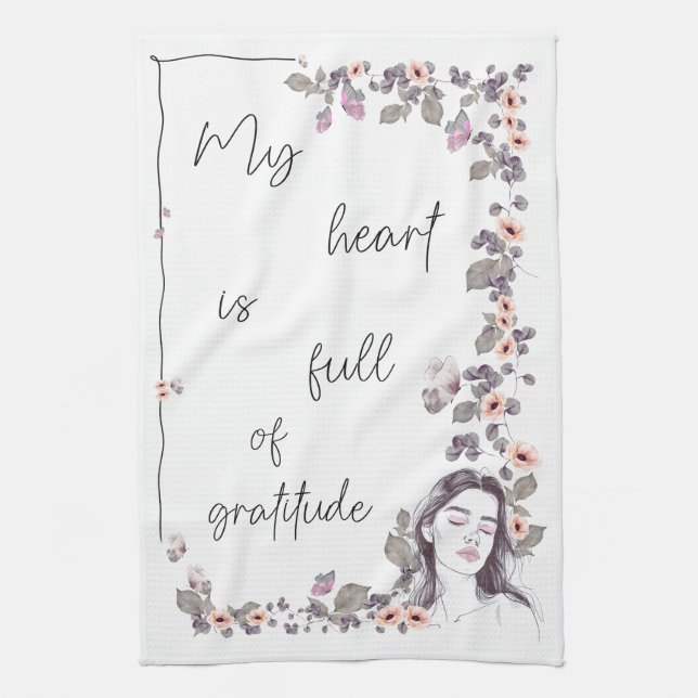 Gratitude Affirmation. Floral Positive Mindset Kitchen Towel (Vertical)