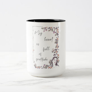 Gratitude Affirmation. Floral Positive Mindset Two-Tone Coffee Mug