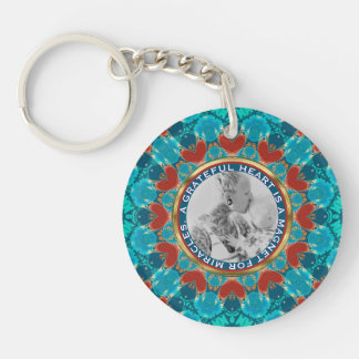 Gratitude Aqua Teal Mandala Custom Words & Photo Keychain