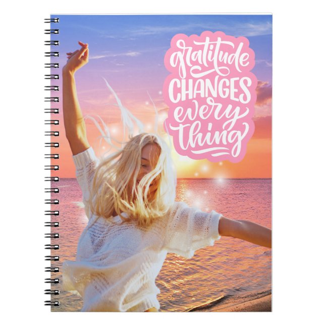 Gratitude Changes Everything Sunset Beach Poster Notebook (Front)
