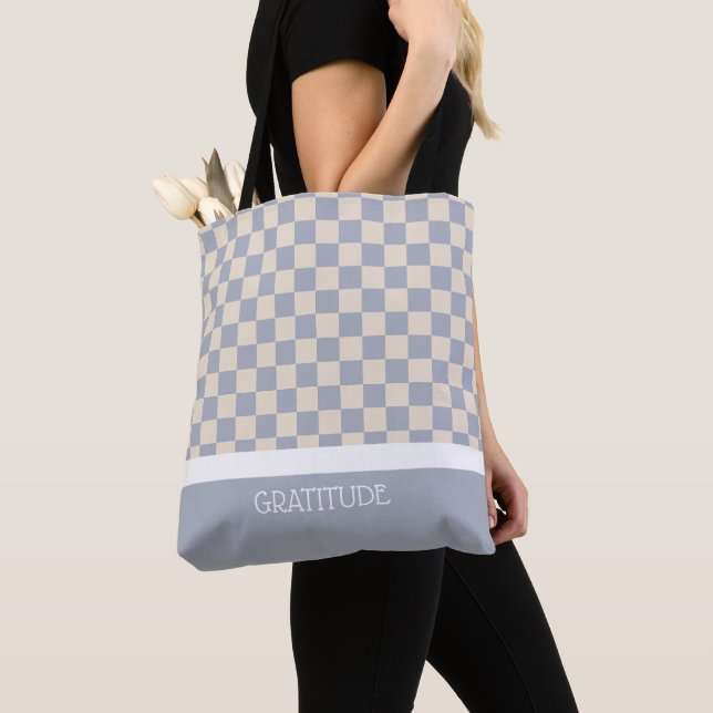 Gratitude Chequered Journal Tote Bag (Close Up)