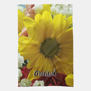 Gratitude Floral Yellow Daisy Photo Kitchen Towel