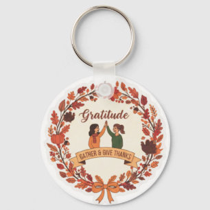 Gratitude Friends Wreath Icon   Thanksgiving Keychain