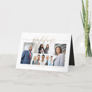 Gratitude Gold Script Multi Photo Stylish Business Holiday Card