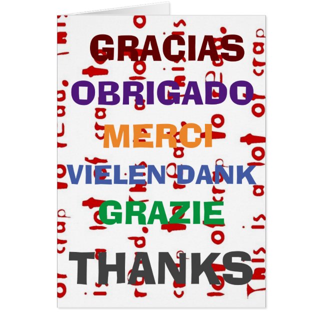 Gratitude in several languages,  edit text (Front)