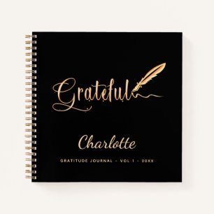 Gratitude journal black gold elegant script name