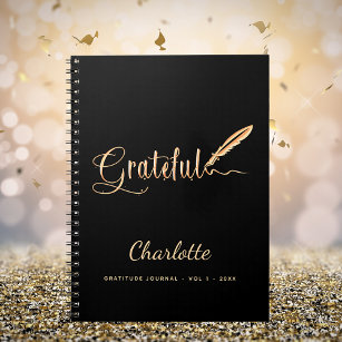 Gratitude journal black gold elegant script name