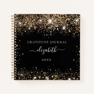 Gratitude journal black gold glitter name
