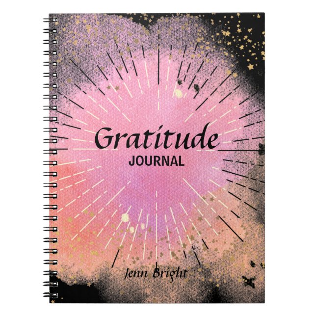Gratitude Journal Custom Name Pink Black (Front)