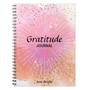 Gratitude Journal Custom Name Pink Watercolor