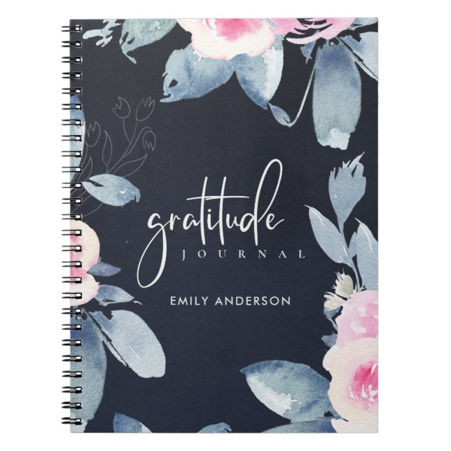 GRATITUDE JOURNAL MARINE PINK BLUSH BLUE FLORAL (Devant)