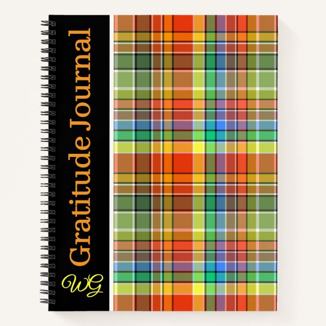 Gratitude Journal Personalized Orange Plaid (Front)