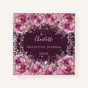 Gratitude journal pink burgundy floral glitter