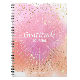 Gratitude Journal Pink Sun Stars Name Watercolor