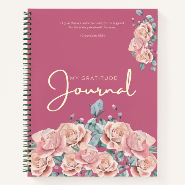 Gratitude Journal | Pink Watercolor Floral Design (Devant)
