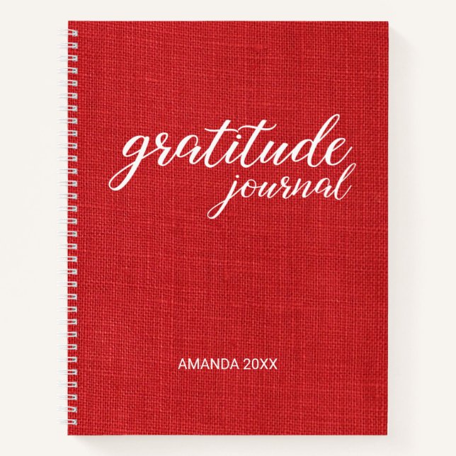 Gratitude Journal Red Linen Photo Custom Name (Front)