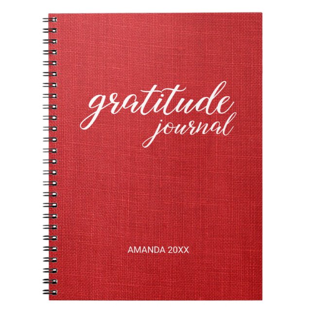 Gratitude Journal Red Linen Photo Custom Name (Front)