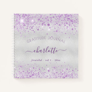 Gratitude journal silver lavender glitter name